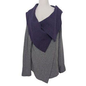 A Ida Wrap Cardigan Womens Size Large Gray Wool Blend Stretch Asymmetrical